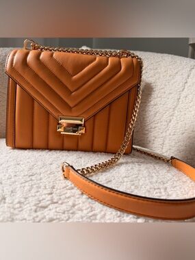 Michael Kors Quilted Crossbody Bag in Orange Camel with Gold Hardware